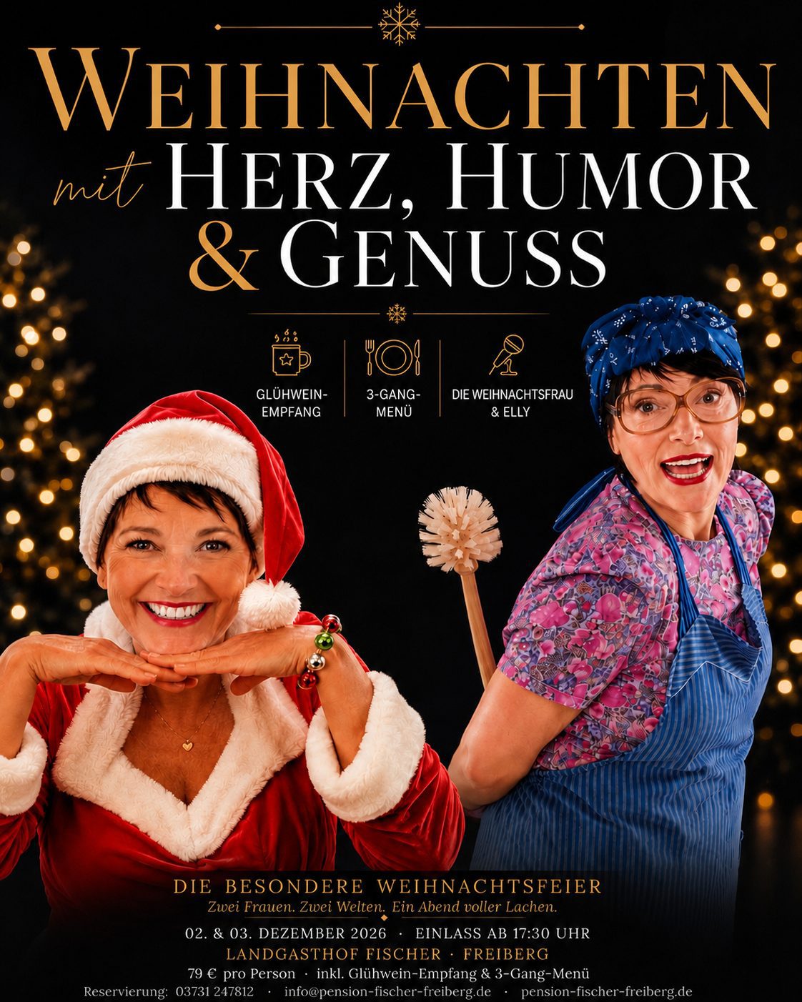 Plakat zur Weihnachtsfeier mit Herz, Humor und Genuss